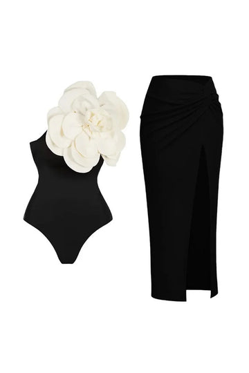 Black 2 Piece Swimwear with Flower